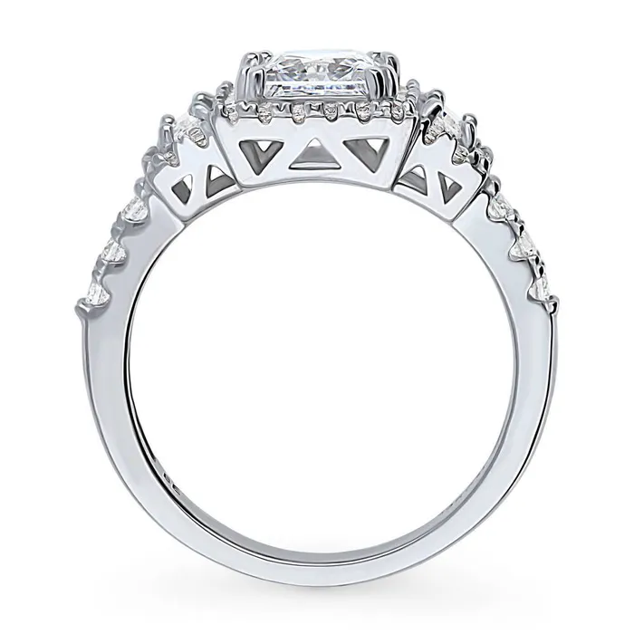 Rings BERRICLE Halo 3Stone 12ct Princess CZ Ring in Sterling Silver