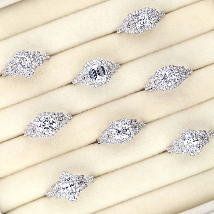 Rings BERRICLE Halo 3Stone 12ct Princess CZ Ring in Sterling Silver