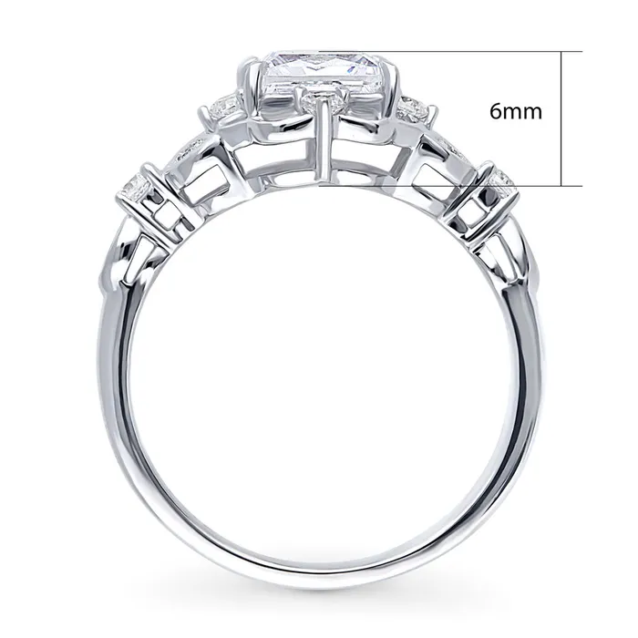 Rings BERRICLE Halo Art Deco Princess CZ Ring in Sterling Silver