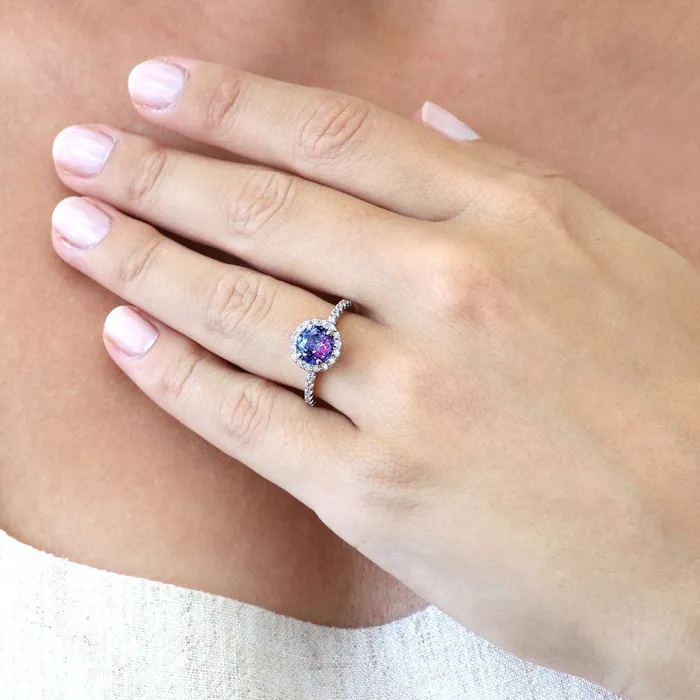 Rings BERRICLE Halo Kaleidoscope Purple Aqua CZ Ring Set in Sterling Silver