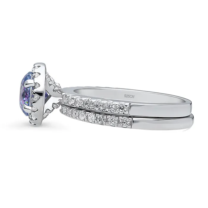 Rings BERRICLE Halo Kaleidoscope Purple Aqua CZ Ring Set in Sterling Silver