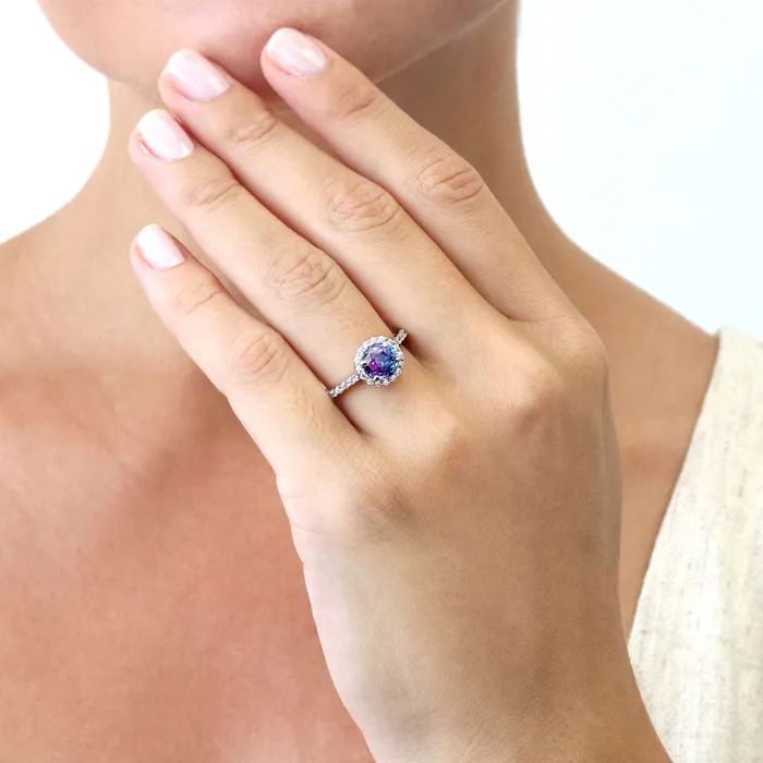 Rings BERRICLE Halo Kaleidoscope Purple Aqua CZ Ring Set in Sterling Silver