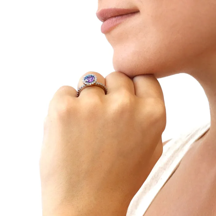 Rings BERRICLE Halo Kaleidoscope Purple Aqua CZ Ring Set in Sterling Silver