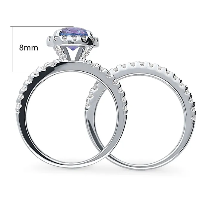 Rings BERRICLE Halo Kaleidoscope Purple Aqua CZ Ring Set in Sterling Silver