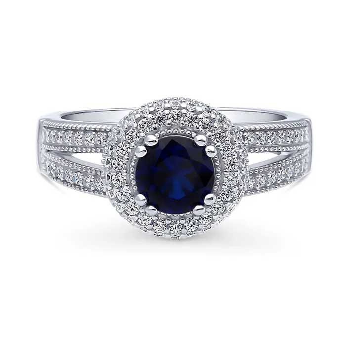 Rings BERRICLE Halo Milgrain CZ Split Shank Ring in Sterling Silver