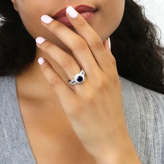 Rings BERRICLE Halo Milgrain CZ Split Shank Ring in Sterling Silver