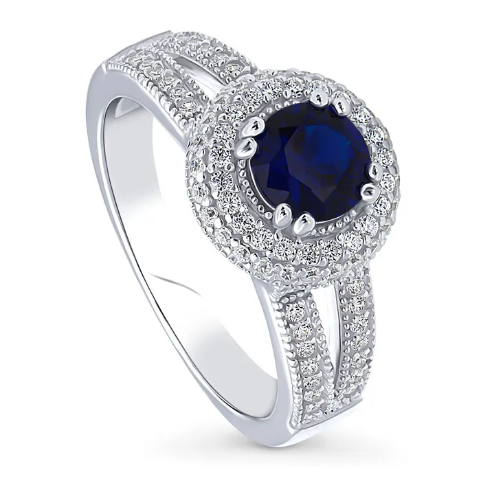 Rings BERRICLE Halo Milgrain CZ Split Shank Ring in Sterling Silver