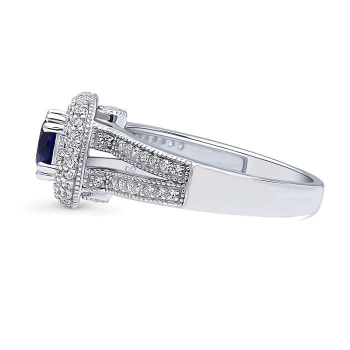 Rings BERRICLE Halo Milgrain CZ Split Shank Ring in Sterling Silver