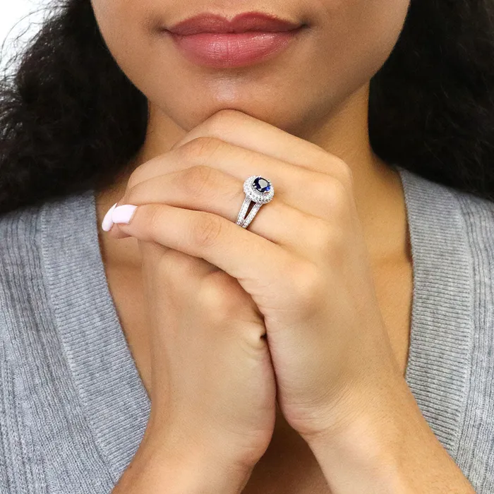 Rings BERRICLE Halo Milgrain CZ Split Shank Ring in Sterling Silver