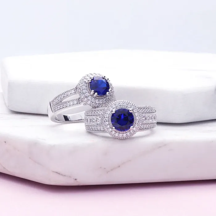 Rings BERRICLE Halo Milgrain CZ Split Shank Ring in Sterling Silver