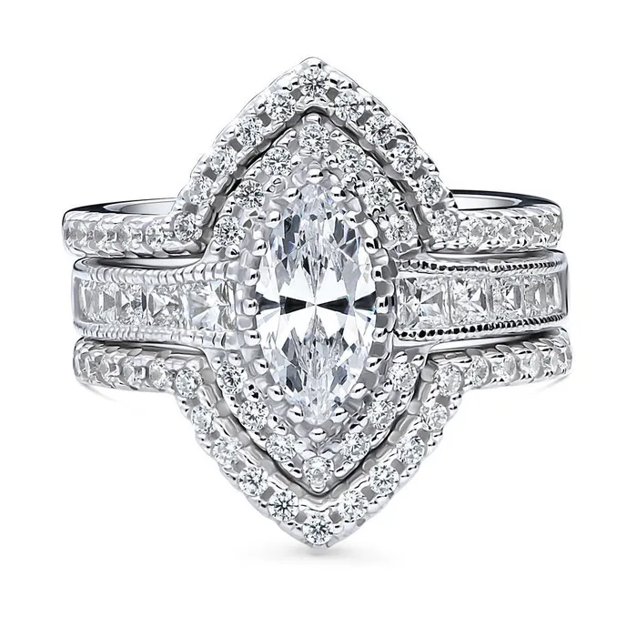 Rings BERRICLE Halo Wishbone Marquise CZ Ring Set in Sterling Silver