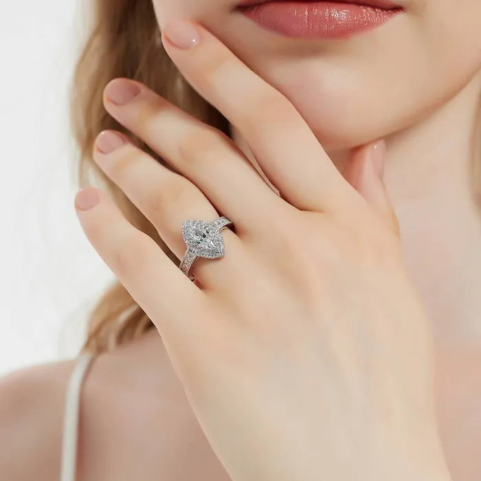 Rings BERRICLE Halo Wishbone Marquise CZ Ring Set in Sterling Silver