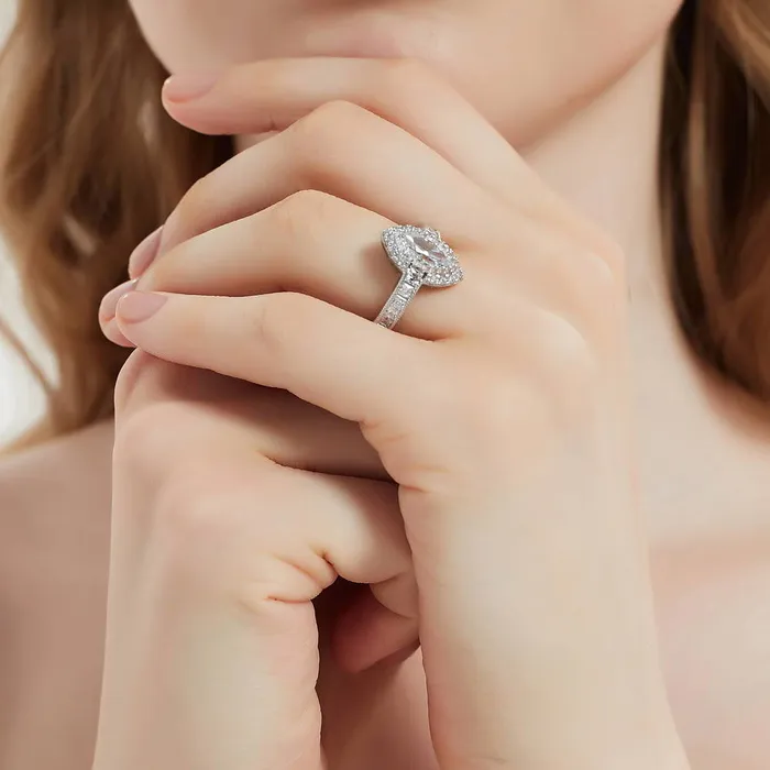 Rings BERRICLE Halo Wishbone Marquise CZ Ring Set in Sterling Silver