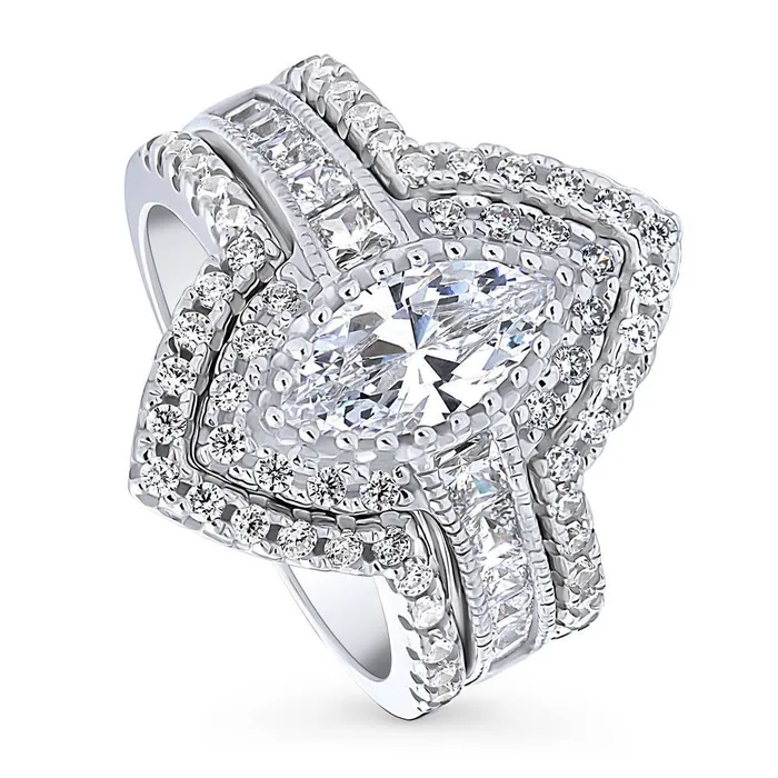Rings BERRICLE Halo Wishbone Marquise CZ Ring Set in Sterling Silver