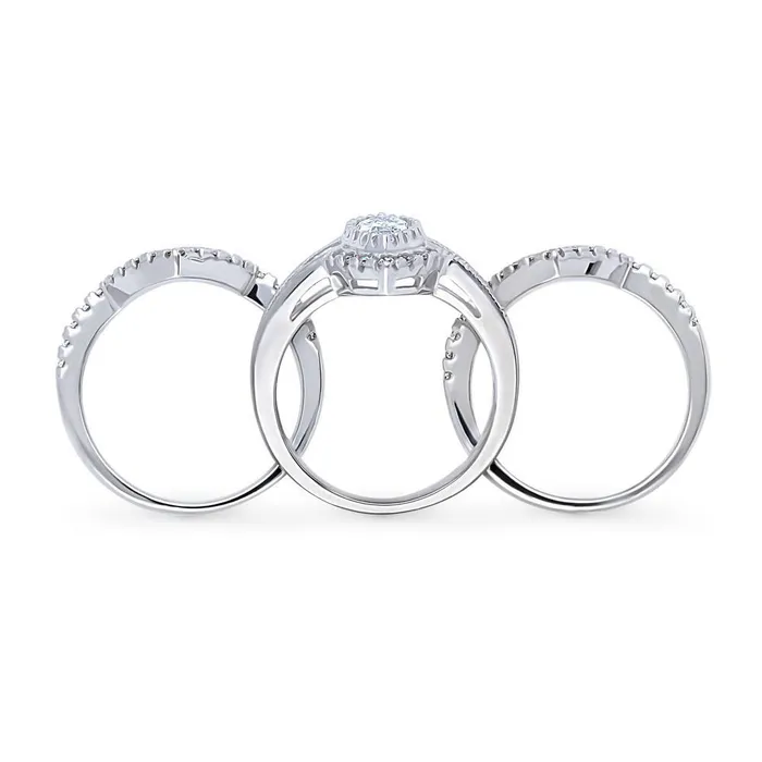 Rings BERRICLE Halo Wishbone Marquise CZ Ring Set in Sterling Silver