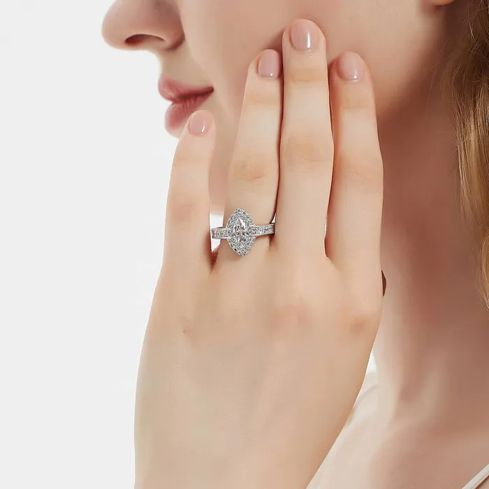 Rings BERRICLE Halo Wishbone Marquise CZ Ring Set in Sterling Silver