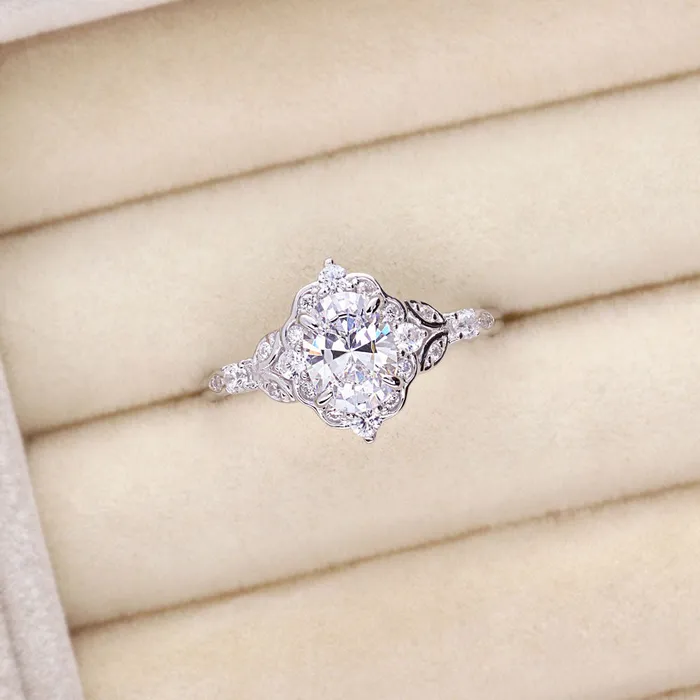 Rings BERRICLE Halo Wishbone Oval CZ Ring Set in Sterling Silver