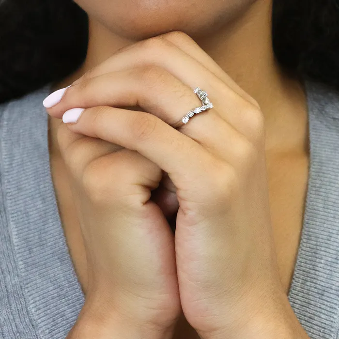 Rings BERRICLE Halo Wishbone Oval CZ Ring Set in Sterling Silver