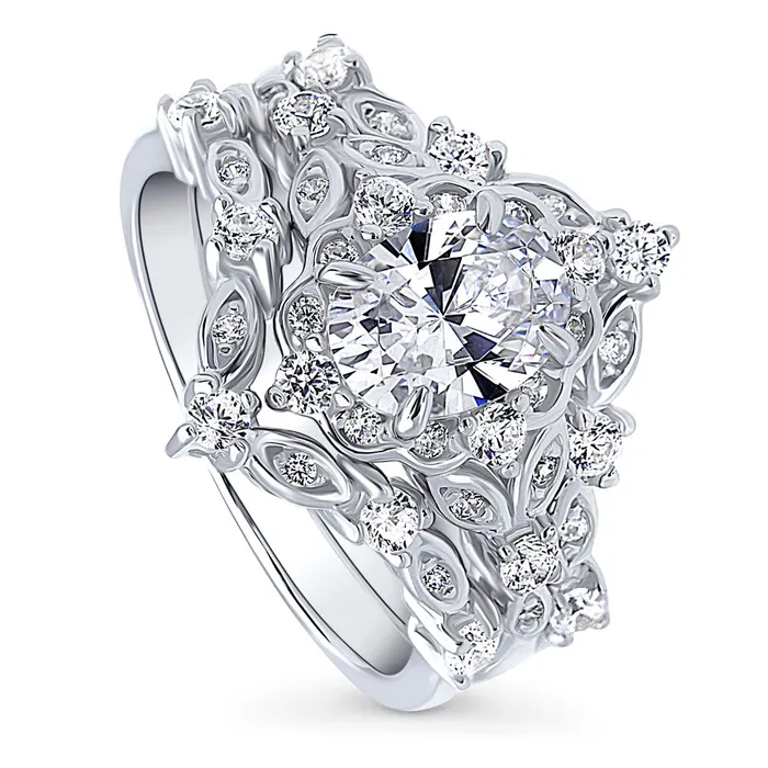 Rings BERRICLE Halo Wishbone Oval CZ Ring Set in Sterling Silver