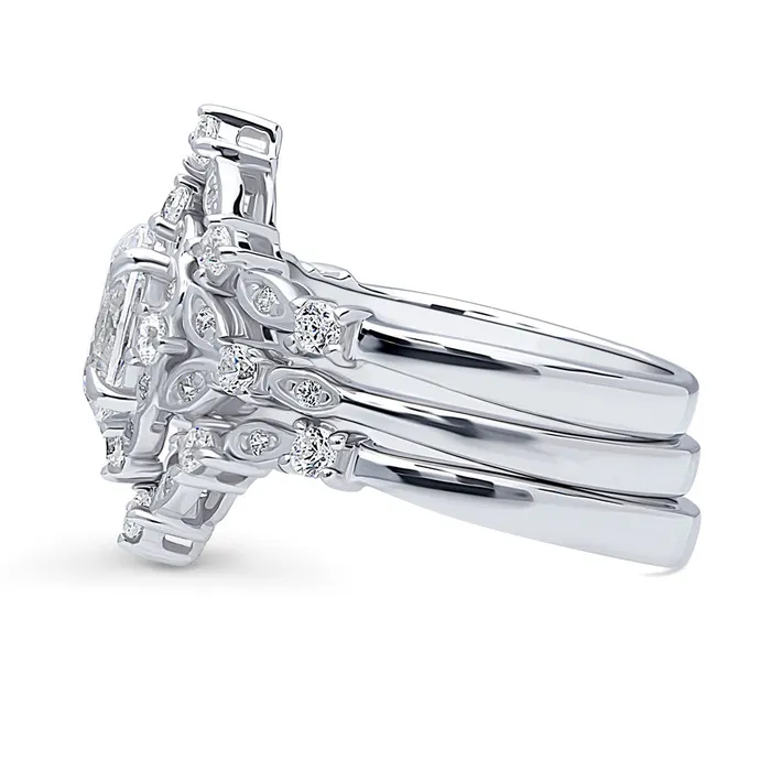 Rings BERRICLE Halo Wishbone Oval CZ Ring Set in Sterling Silver