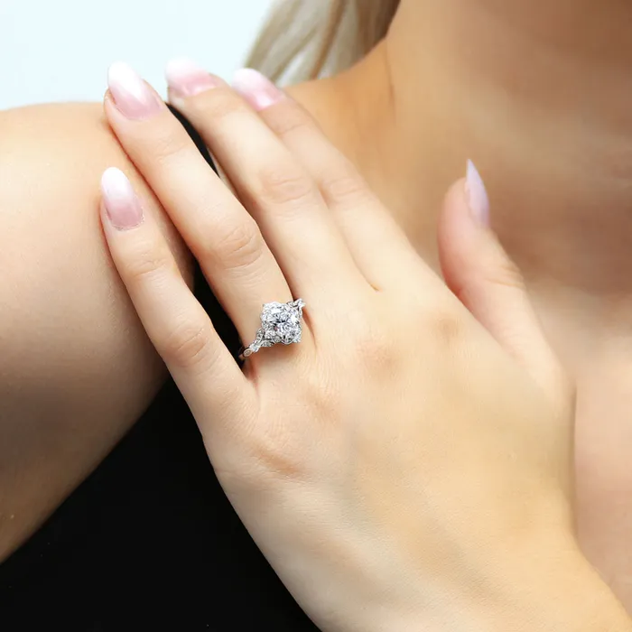 Rings BERRICLE Halo Wishbone Oval CZ Ring Set in Sterling Silver