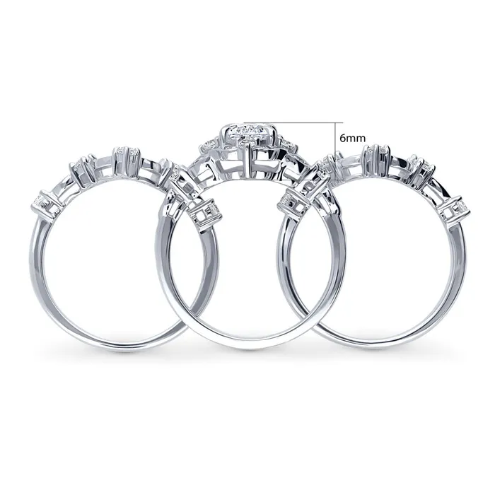 Rings BERRICLE Halo Wishbone Oval CZ Ring Set in Sterling Silver