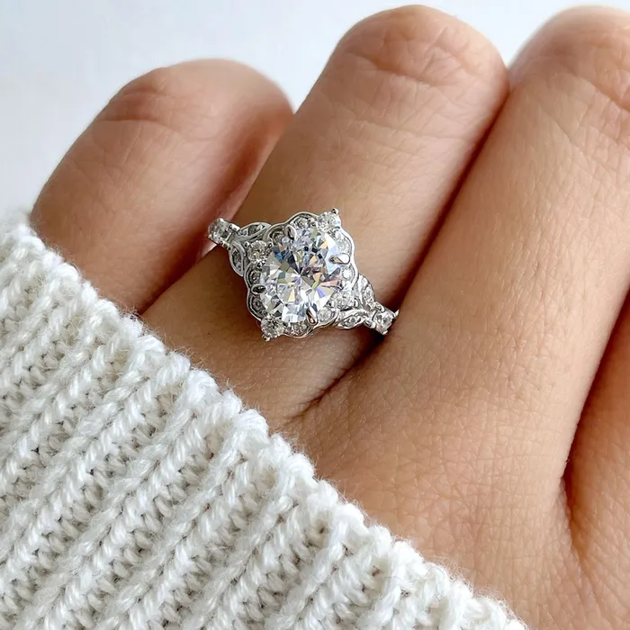 Rings BERRICLE Halo Wishbone Oval CZ Ring Set in Sterling Silver