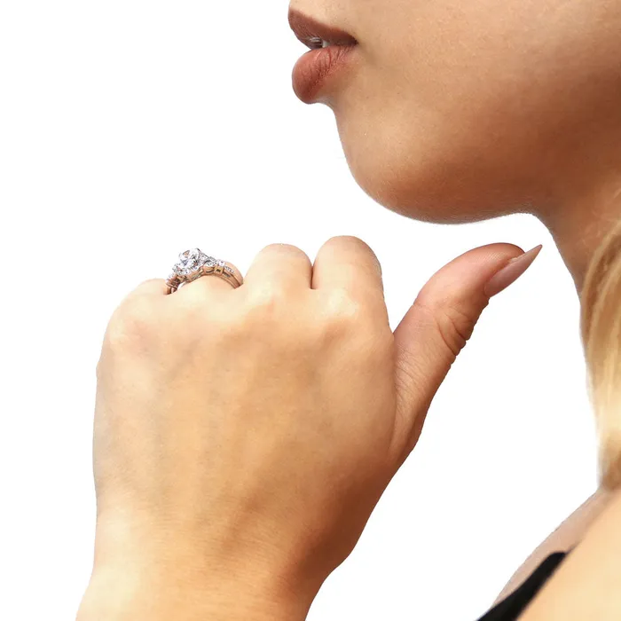Rings BERRICLE Halo Wishbone Oval CZ Ring Set in Sterling Silver