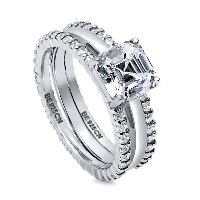 Rings BERRICLE Solitaire 2ct Asscher CZ Ring Set in Sterling Silver