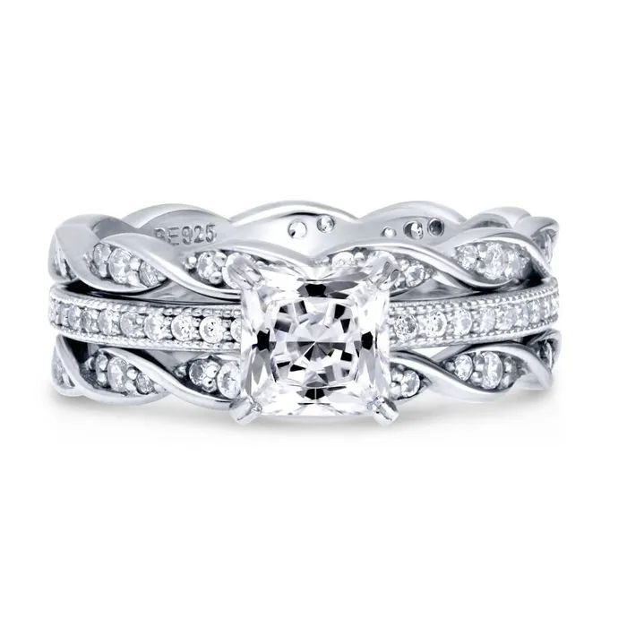 Rings BERRICLE Solitaire Woven 1ct Princess CZ Ring Set in Sterling Silver