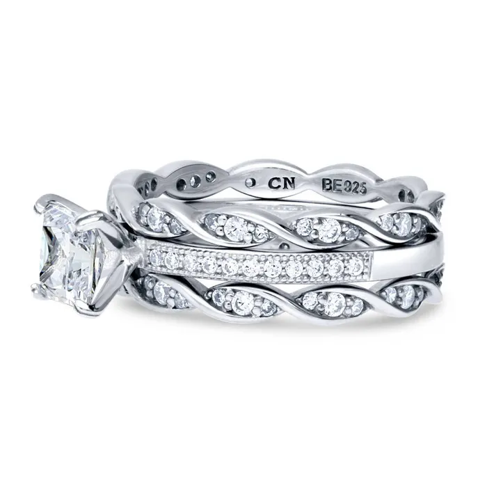 Rings BERRICLE Solitaire Woven 1ct Princess CZ Ring Set in Sterling Silver