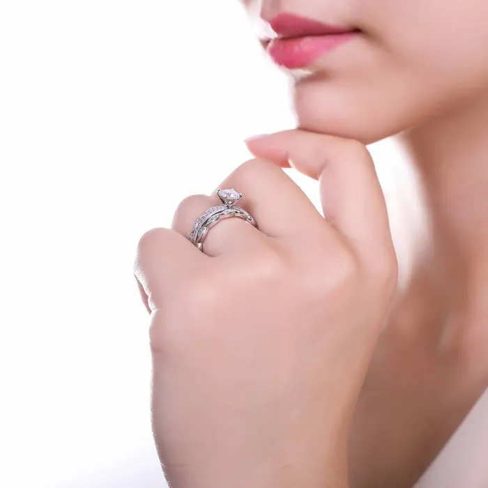 Rings BERRICLE Solitaire Woven 1ct Princess CZ Ring Set in Sterling Silver