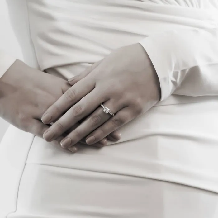 Rings BERRICLE Solitaire Woven 1ct Princess CZ Ring Set in Sterling Silver