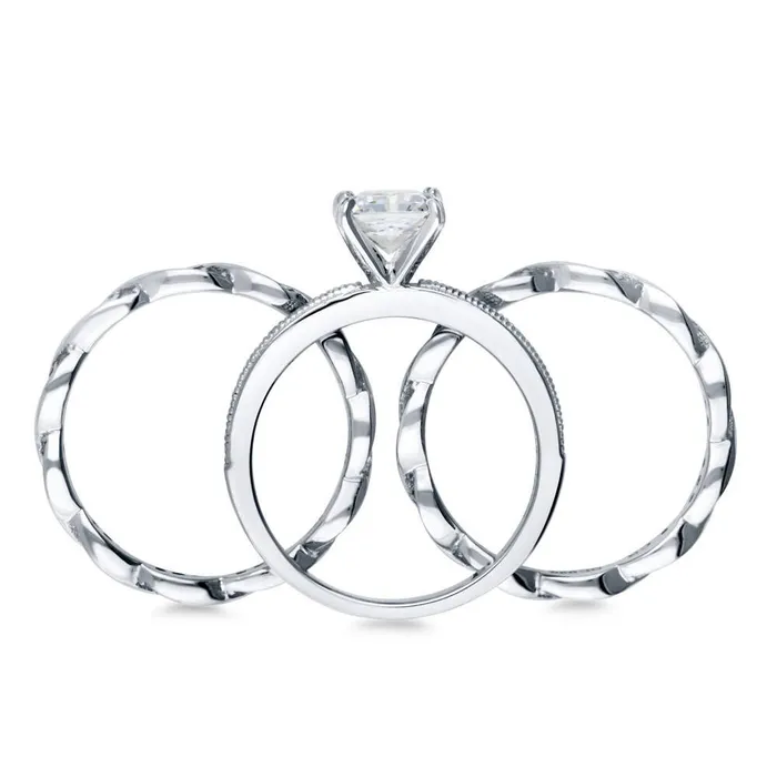Rings BERRICLE Solitaire Woven 1ct Princess CZ Ring Set in Sterling Silver
