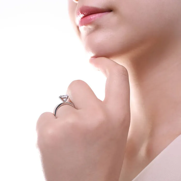 Rings BERRICLE Solitaire Woven 1ct Princess CZ Ring Set in Sterling Silver