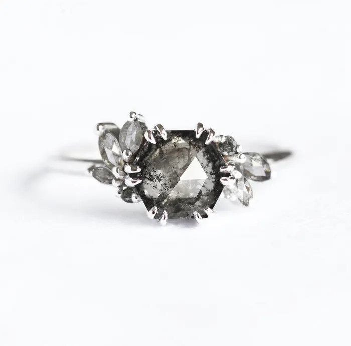 Rings Capucinne Hexagon Salt Pepper Diamond Ring