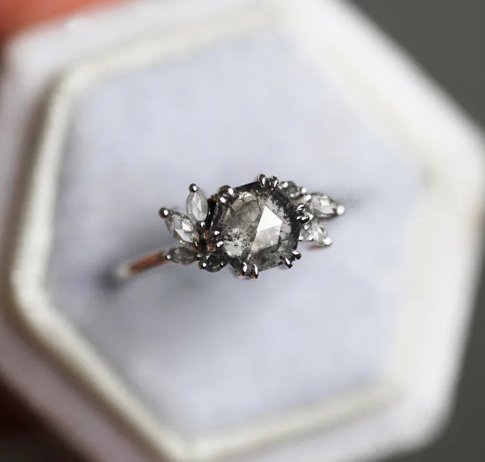 Rings Capucinne Hexagon Salt Pepper Diamond Ring