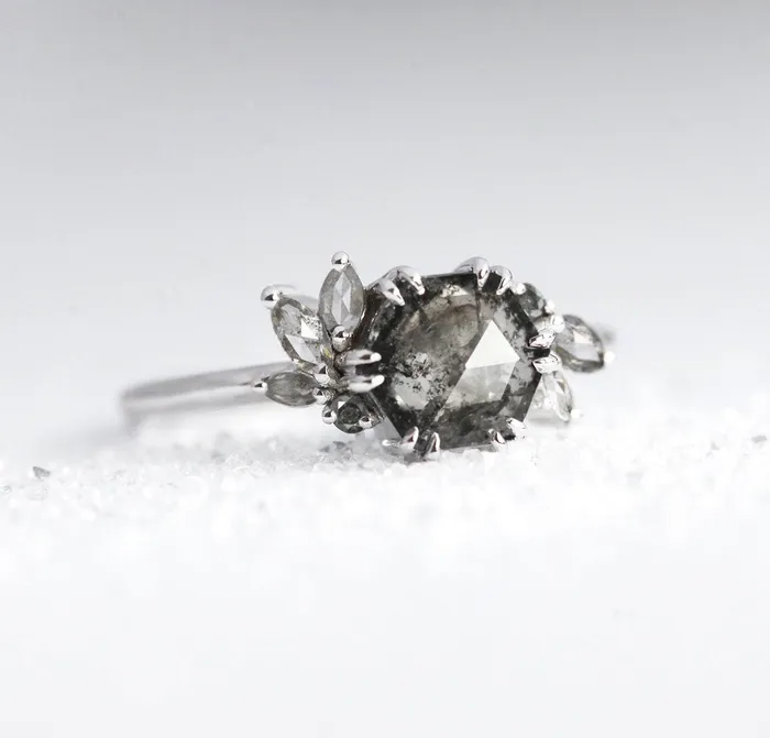 Rings Capucinne Hexagon Salt Pepper Diamond Ring