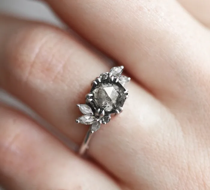 Rings Capucinne Hexagon Salt Pepper Diamond Ring