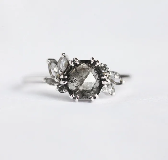 Rings Capucinne Hexagon Salt Pepper Diamond Ring