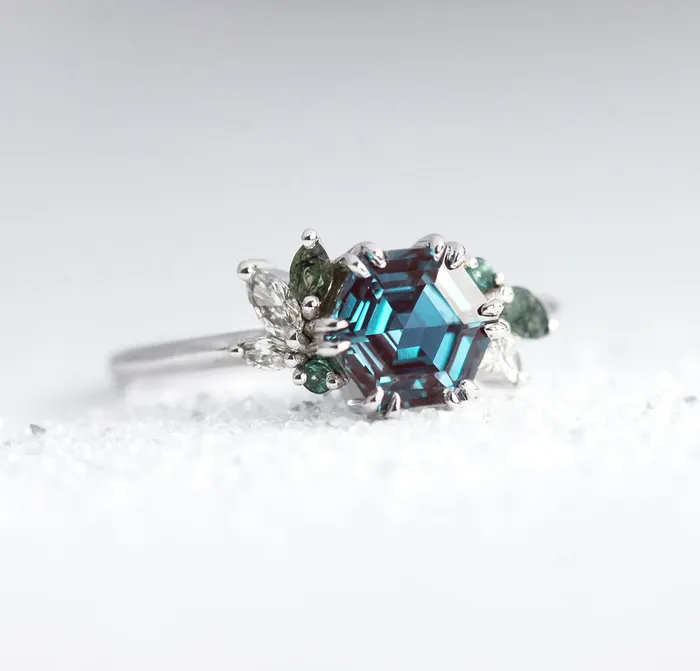 Rings Capucinne Hexagon Salt Pepper Diamond Ring