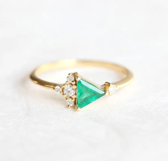 Rings Capucinne Lena Triangle Emerald Diamond Cluster Ring Ready to Ship Rings Capucinne Lena Triangle Emerald Diamond Cluster Ring Ready to Ship