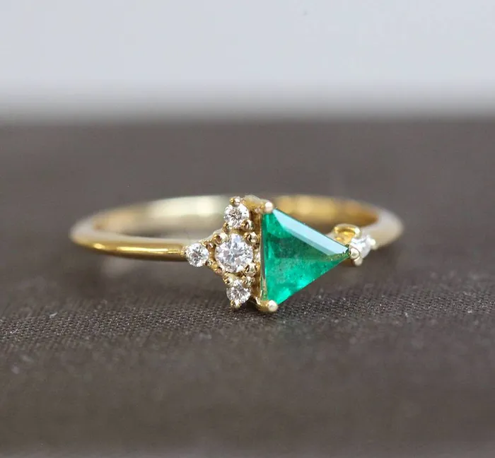Rings Capucinne Lena Triangle Emerald Diamond Cluster Ring Ready to Ship