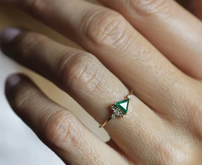 Rings Capucinne Lena Triangle Emerald Diamond Cluster Ring Ready to Ship