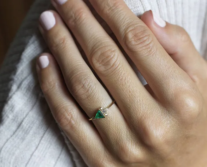 Rings Capucinne Lena Triangle Emerald Diamond Cluster Ring Ready to Ship
