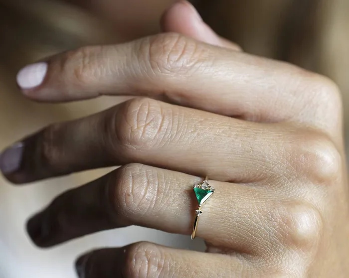 Rings Capucinne Lena Triangle Emerald Diamond Cluster Ring Ready to Ship