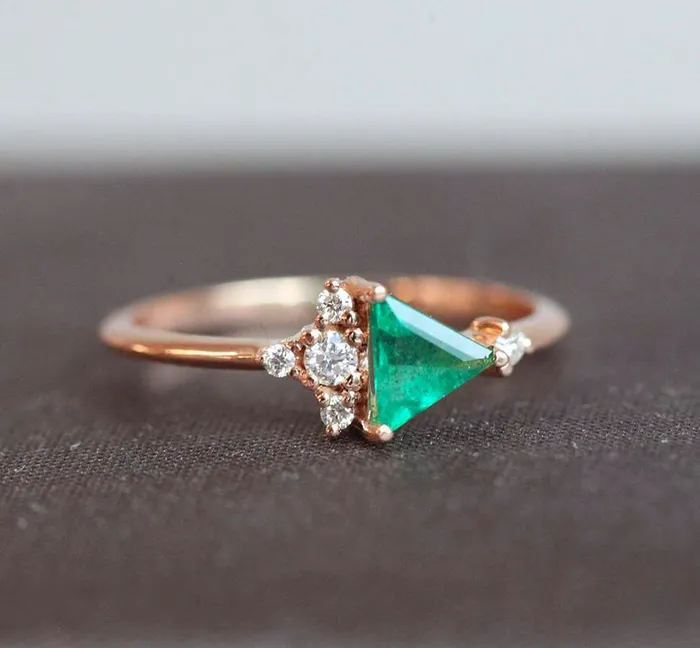 Rings Capucinne Lena Triangle Emerald Diamond Cluster Ring Ready to Ship