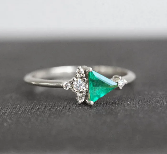 Rings Capucinne Lena Triangle Emerald Diamond Cluster Ring Ready to Ship
