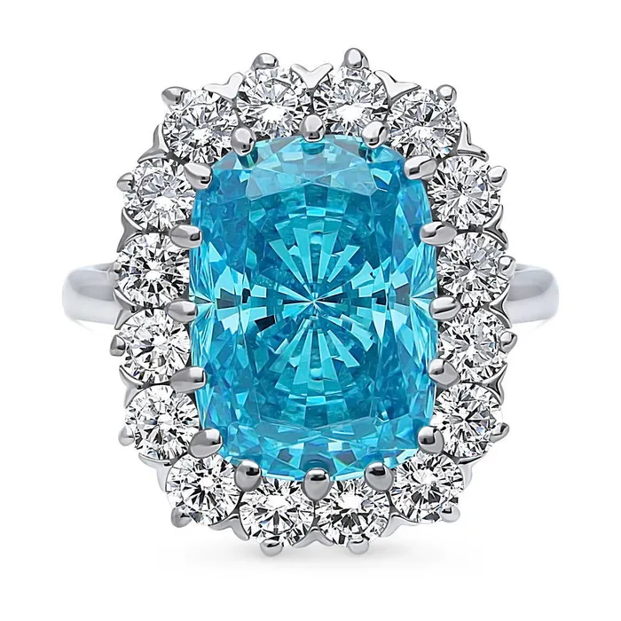 Rings Halo Blue Cushion CZ Ring in Sterling Silver BERRICLE
