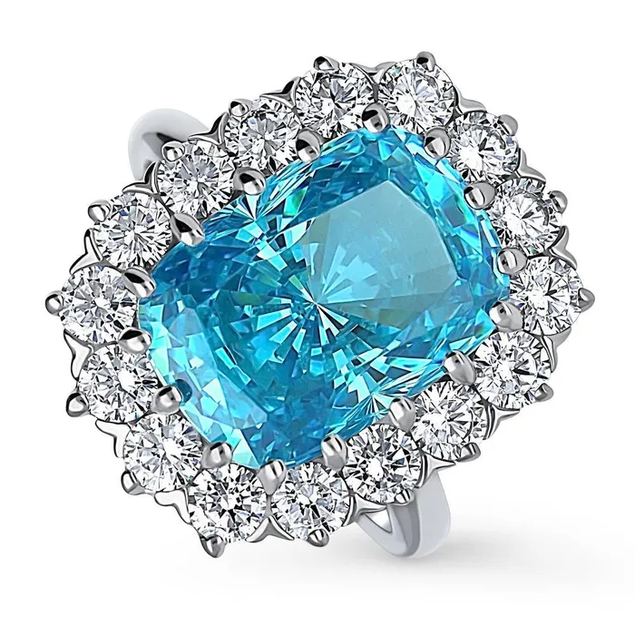 Rings Halo Blue Cushion CZ Ring in Sterling Silver BERRICLE